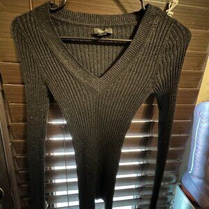 Express metallic ribbed v-neck Fitted Tunic Small, slim, bodycon  long sleeves
